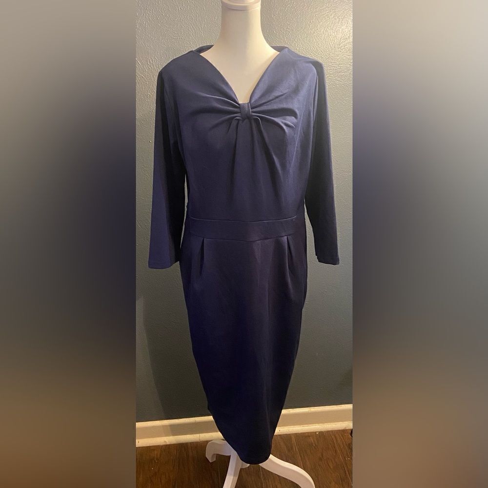MIUSOL Women Work Wear Bodycon Dress with Bow Tie Blue Size 2XL